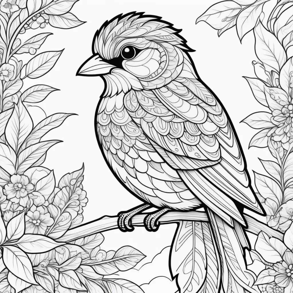 Bird coloring pages with beautiful floral background