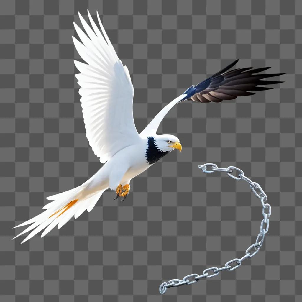 Bird with chain flying free in the sky