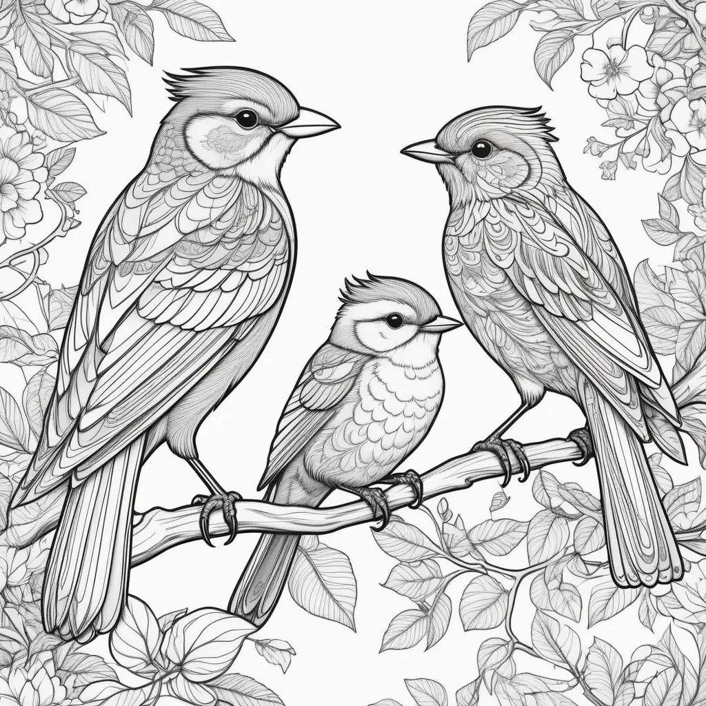 Birds coloring pages with black and white coloring lines