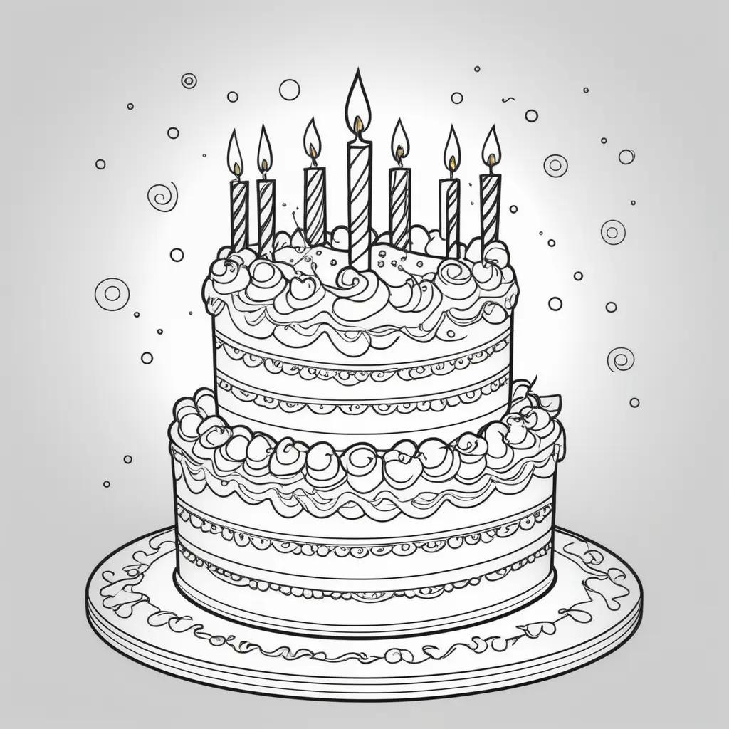 Birthday cake coloring page featuring candles and icing