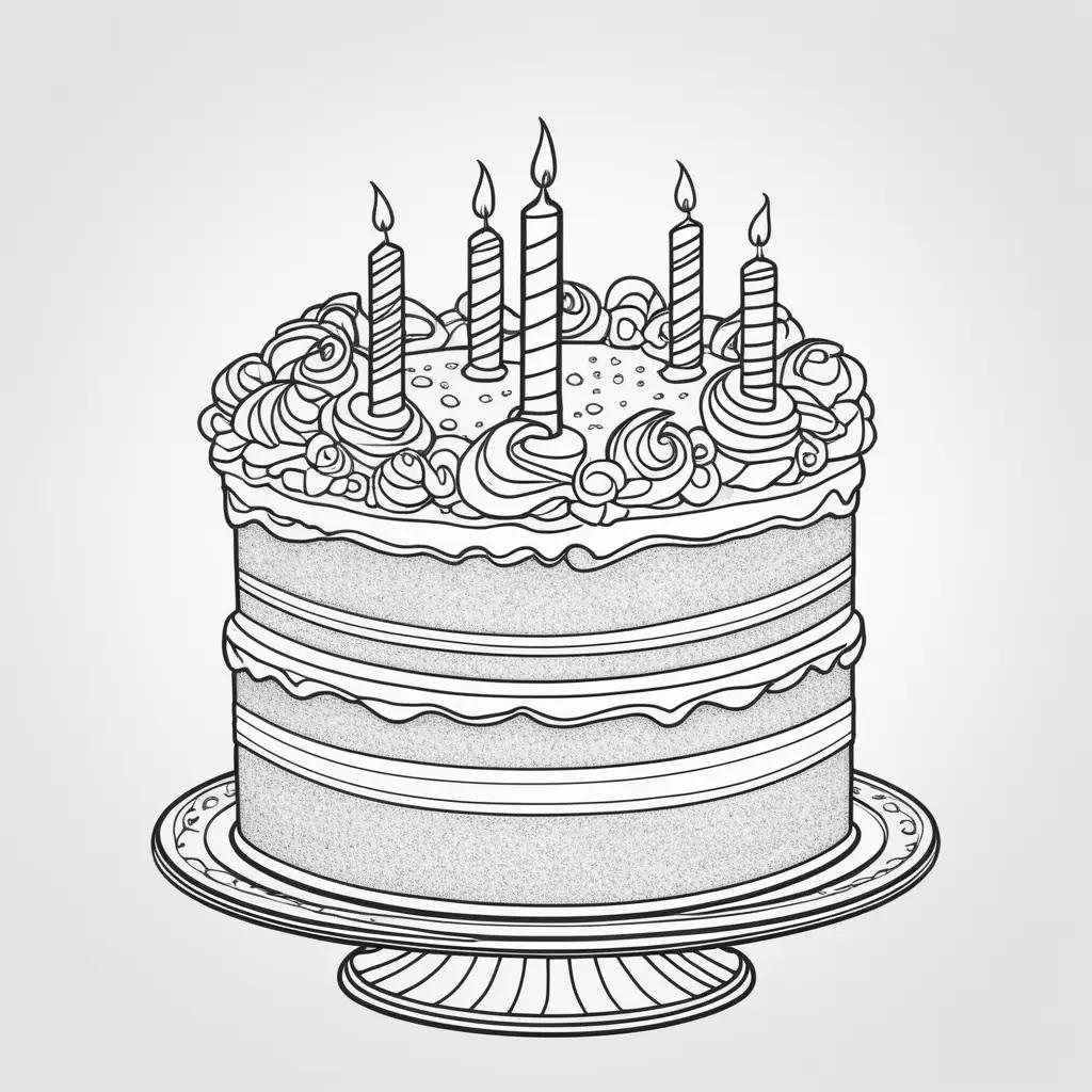 Birthday cake coloring page with 5 candles