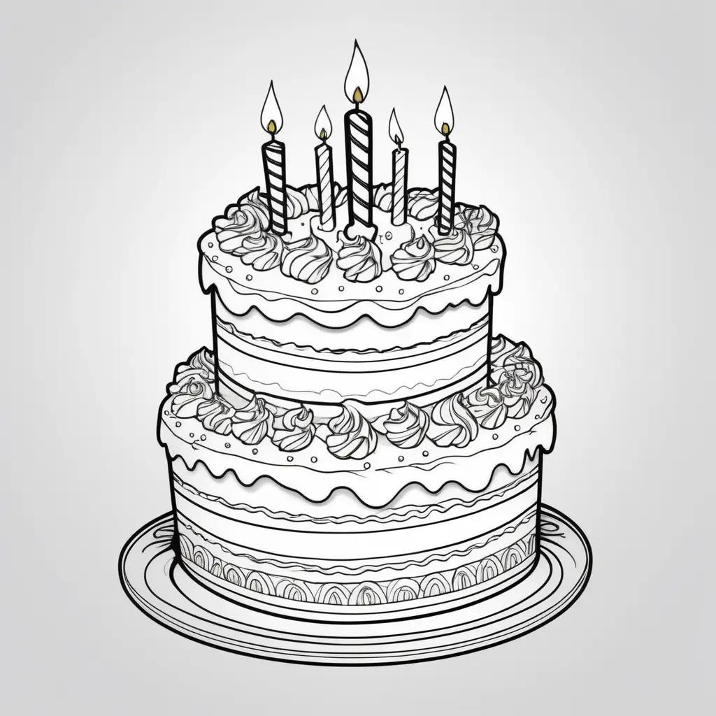 Birthday cake coloring page with black and white coloring