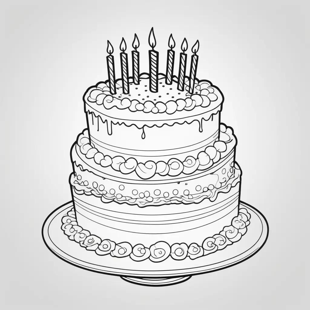 Birthday cake coloring page with black and white outline