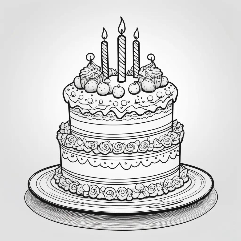 Birthday cake coloring page with candles and frosting