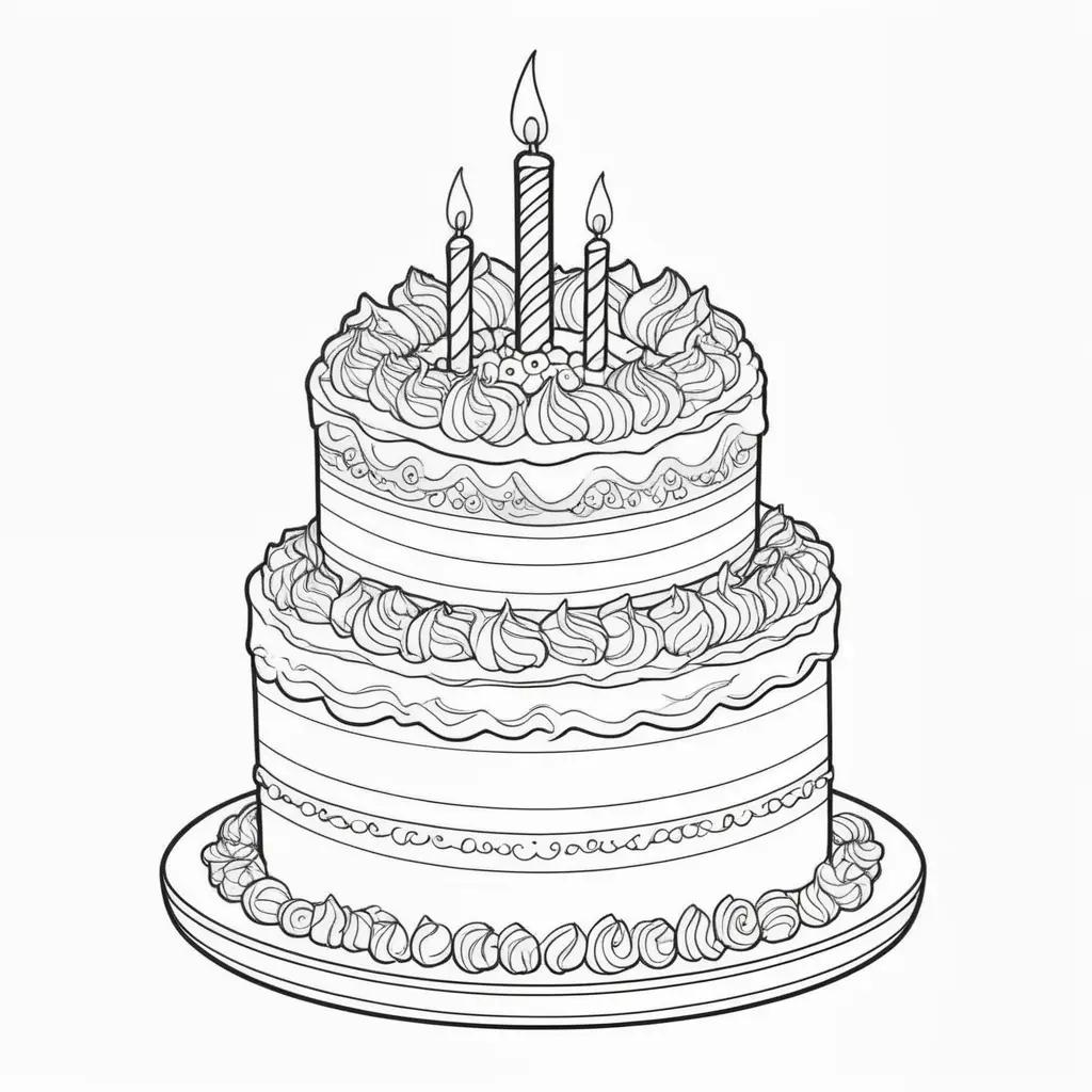 Birthday cake coloring page with candles and frosting