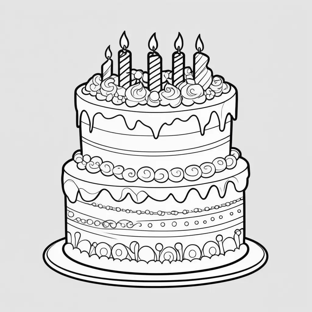 Birthday cake coloring page with candles and icing