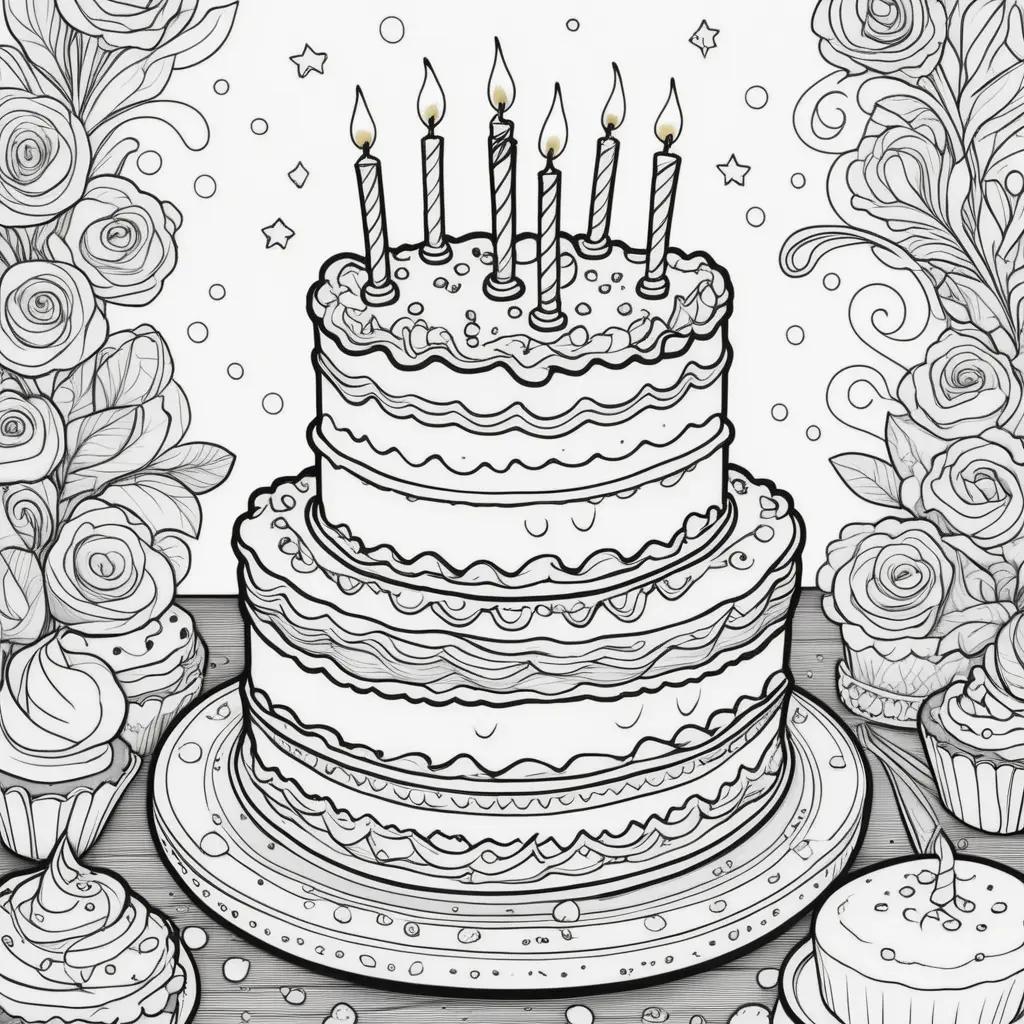 Birthday cake coloring page with candles