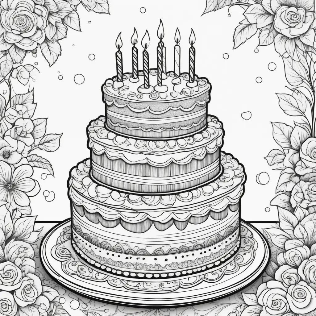 Birthday cake coloring page with candles