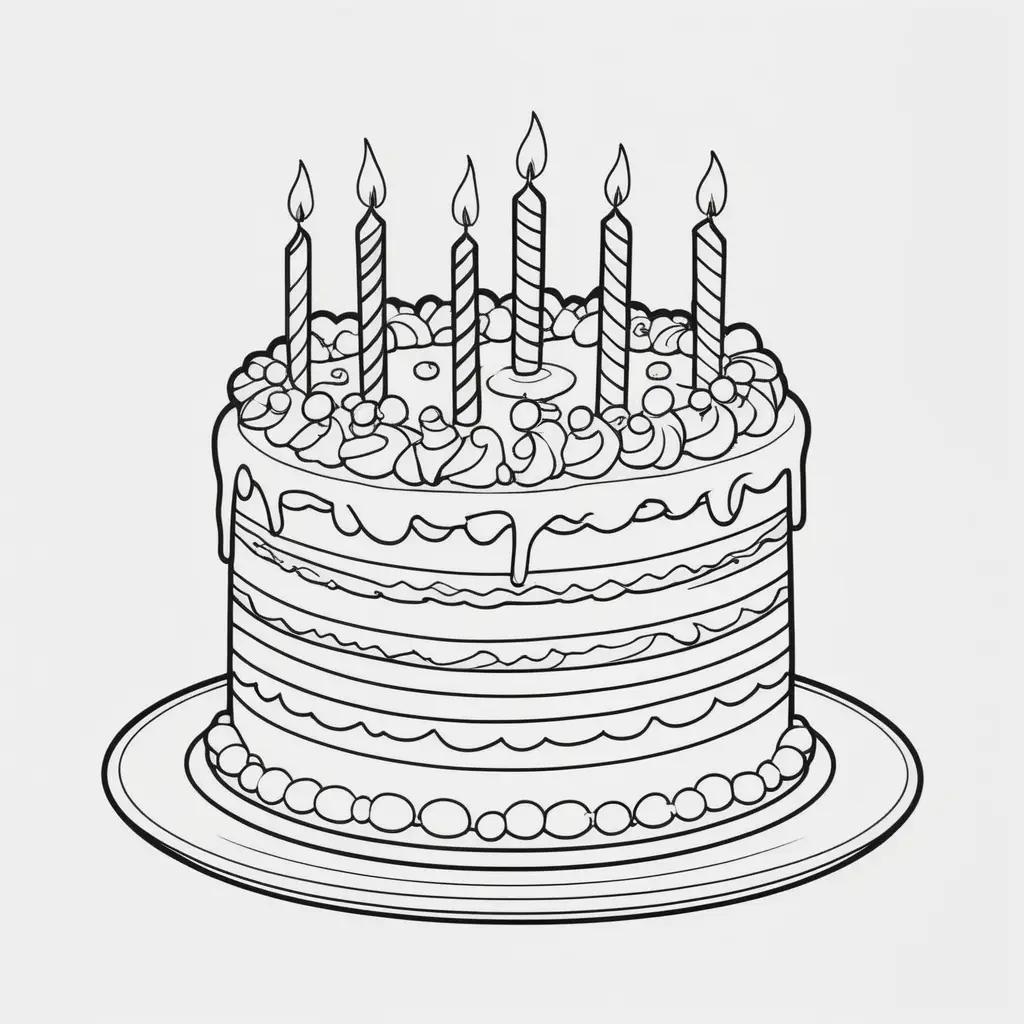 Birthday cake coloring page with lit candles