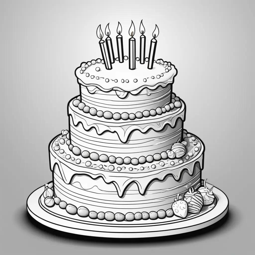 Birthday cake coloring pages with candles and berries