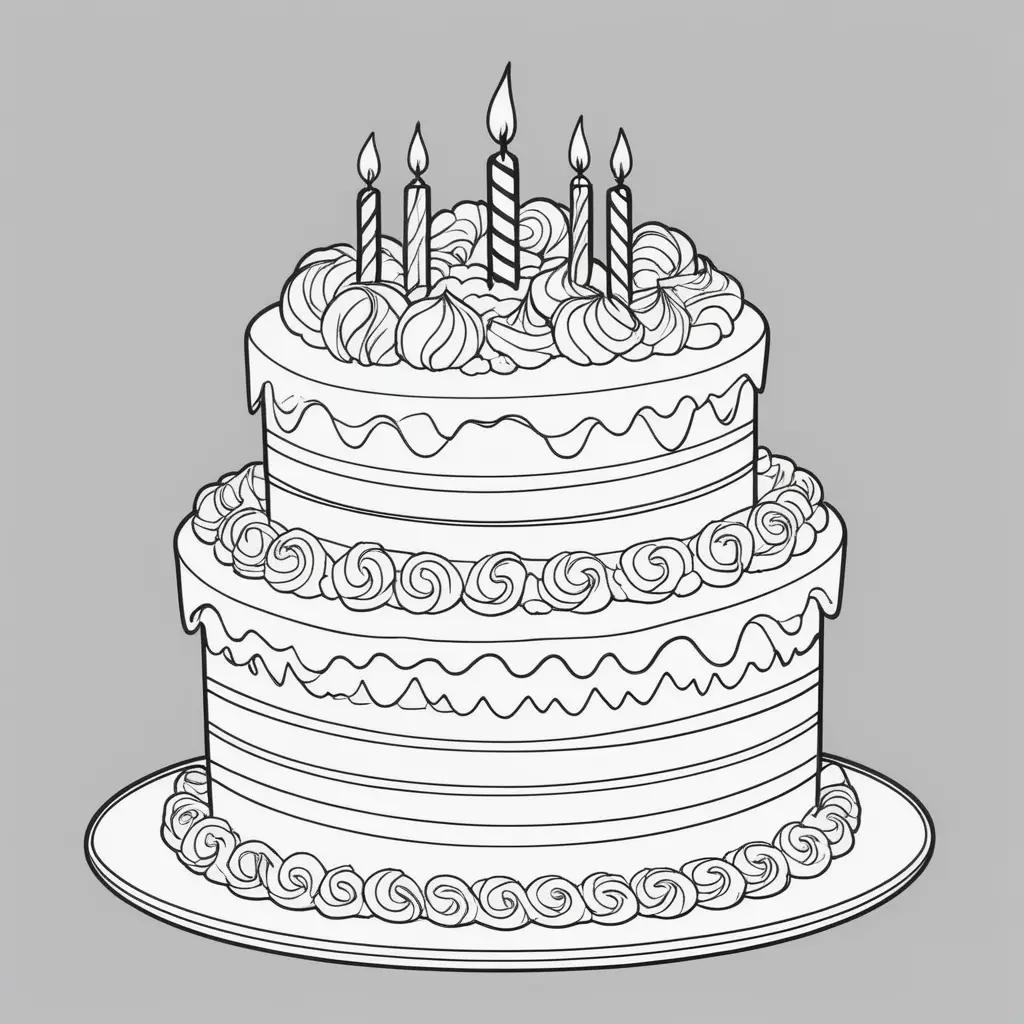 Birthday cake coloring pages with candles and frosting