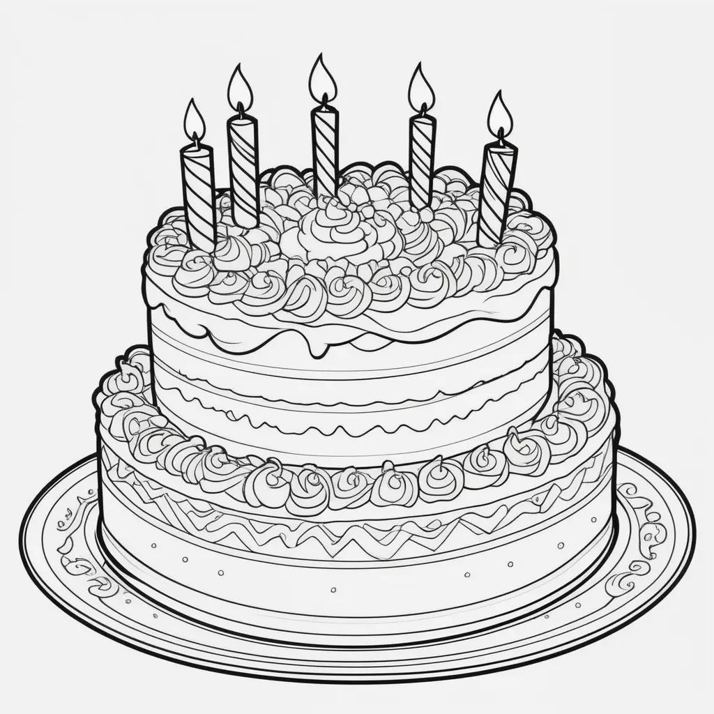 Birthday cake coloring pages with candles and frosting