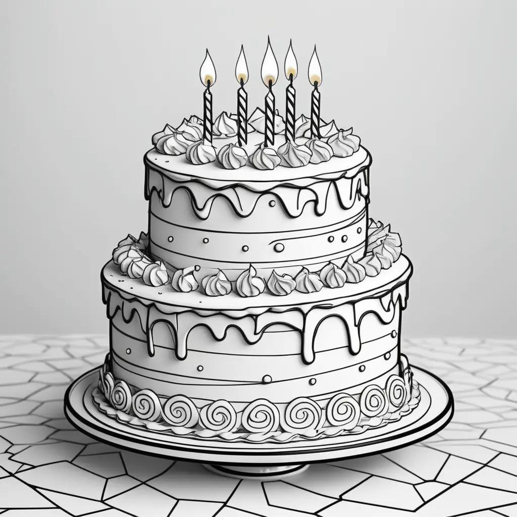 白い背景に白黒で描かれたバースデーケーキ
