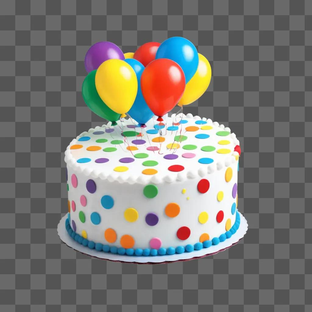 Birthday cake with balloons and polka dots