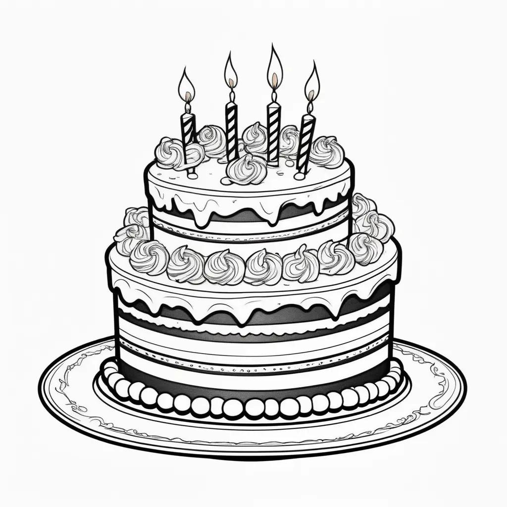 Birthday cake with candles, black and white coloring pages