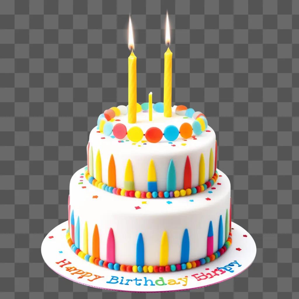 Birthday cake with candles and colorful decorations