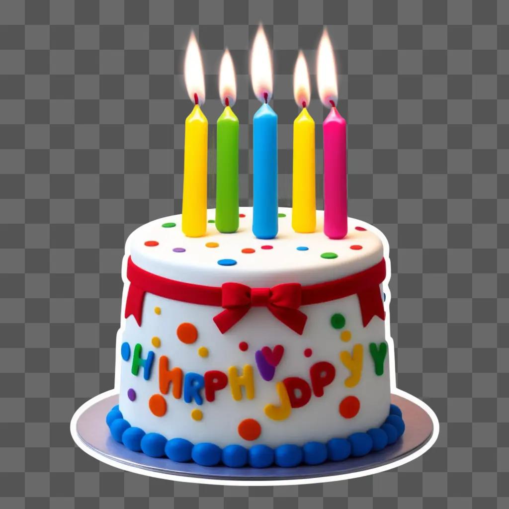 Birthday cake with candles and colorful sticker