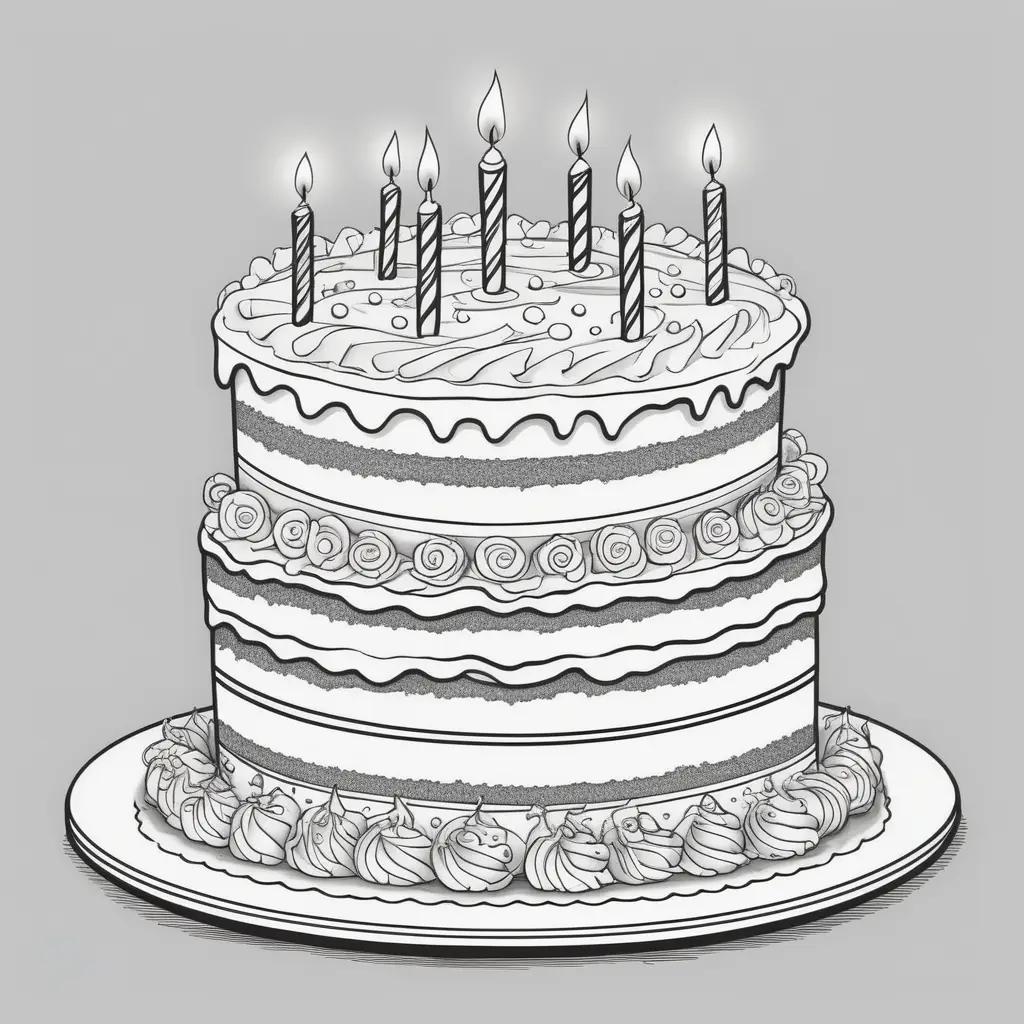 Birthday cake with candles on a coloring page