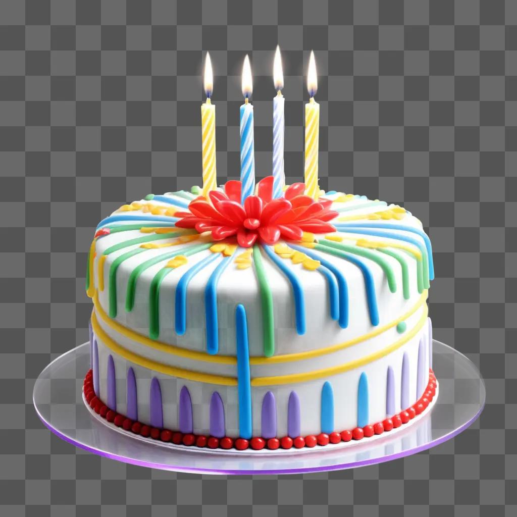 Birthday cake with candles on a plate, transparent background