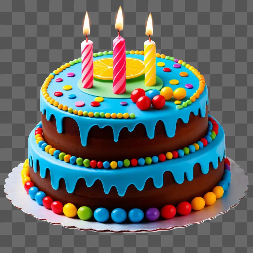 Birthday cake with colorful candies and candles