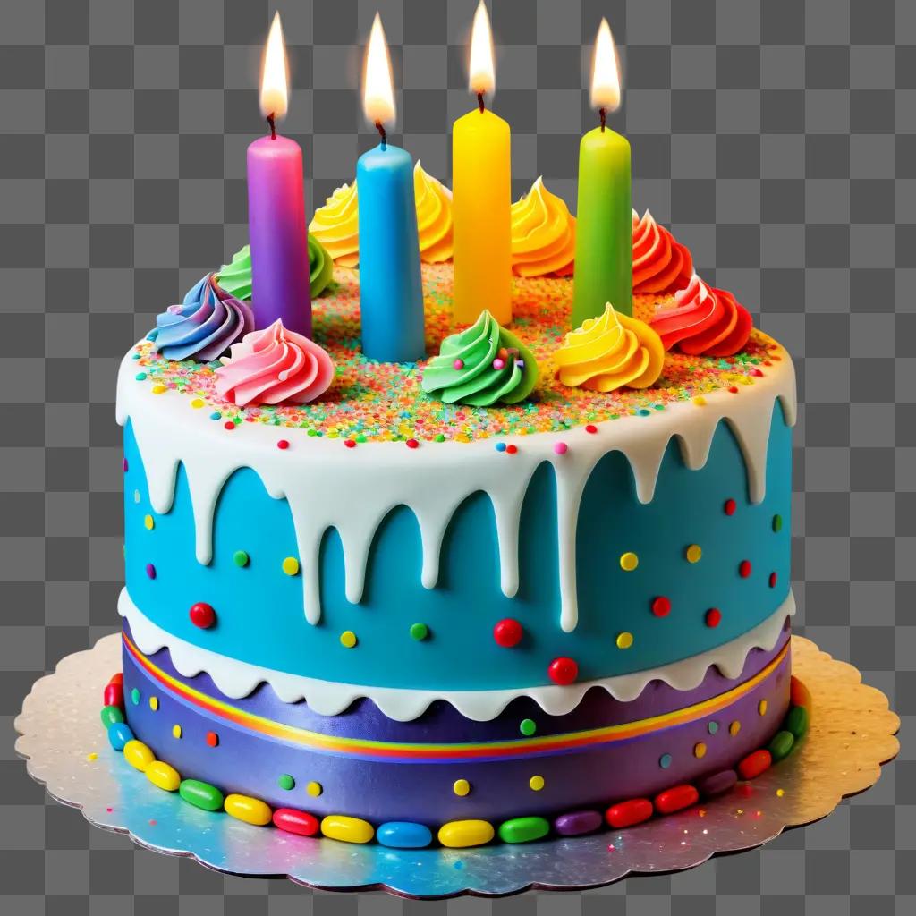 Birthday cake with colorful candles and candy sprinkles