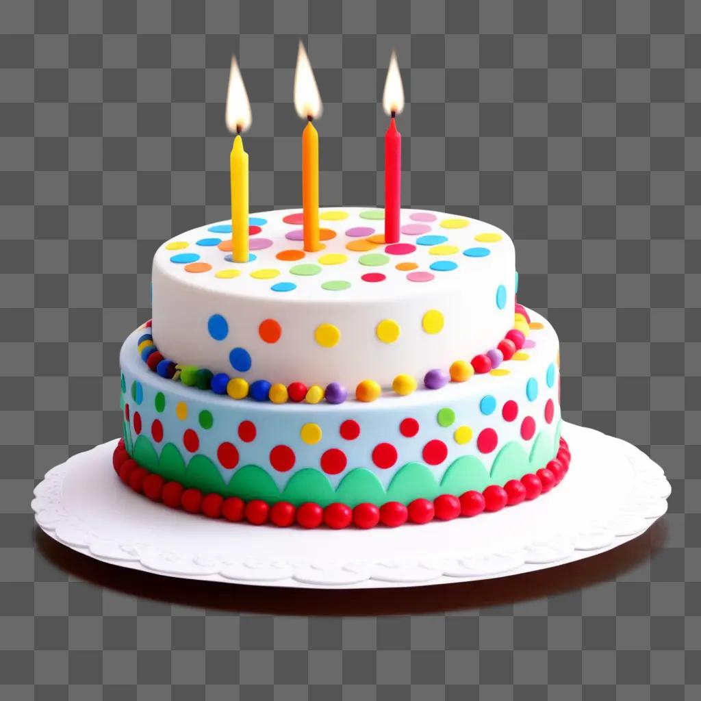 Birthday cake with colorful candles and decorations for kids