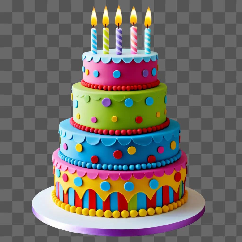 Birthday cake with colorful candles on top