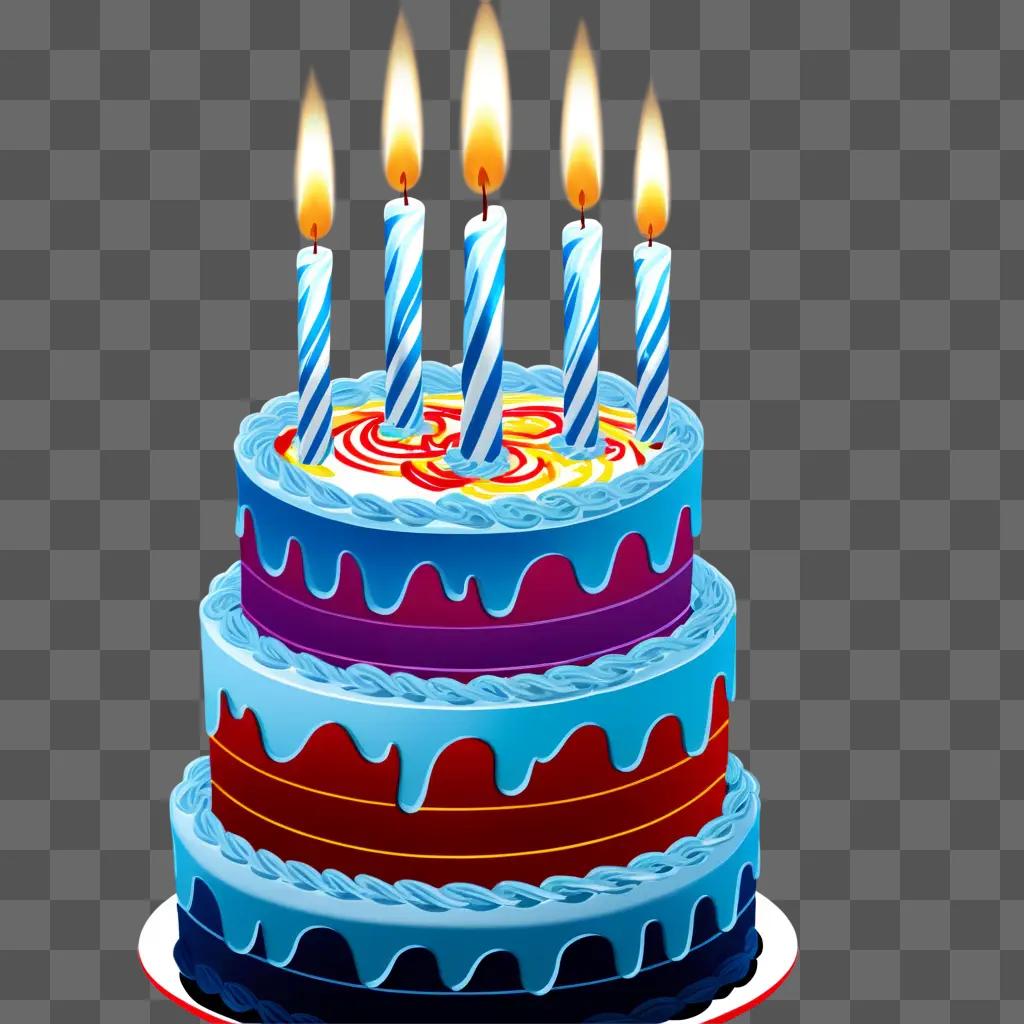 Birthday cake with multicolored candles and a transparent background