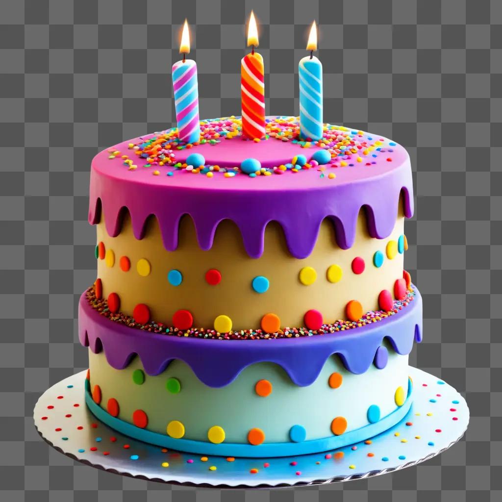 Birthday cake with multicolored candles and colorful sprinkles