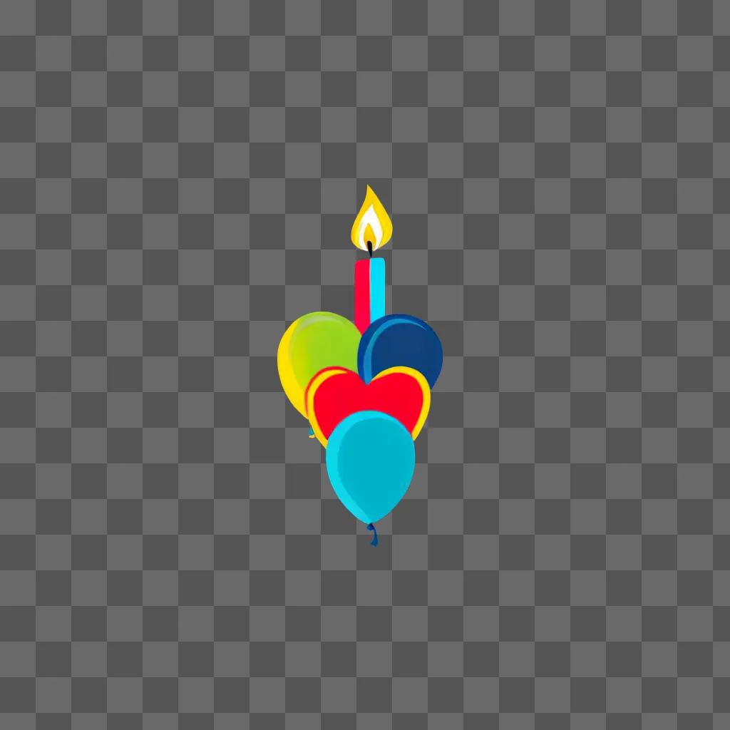 Birthday clip art with heart balloons and lit candle