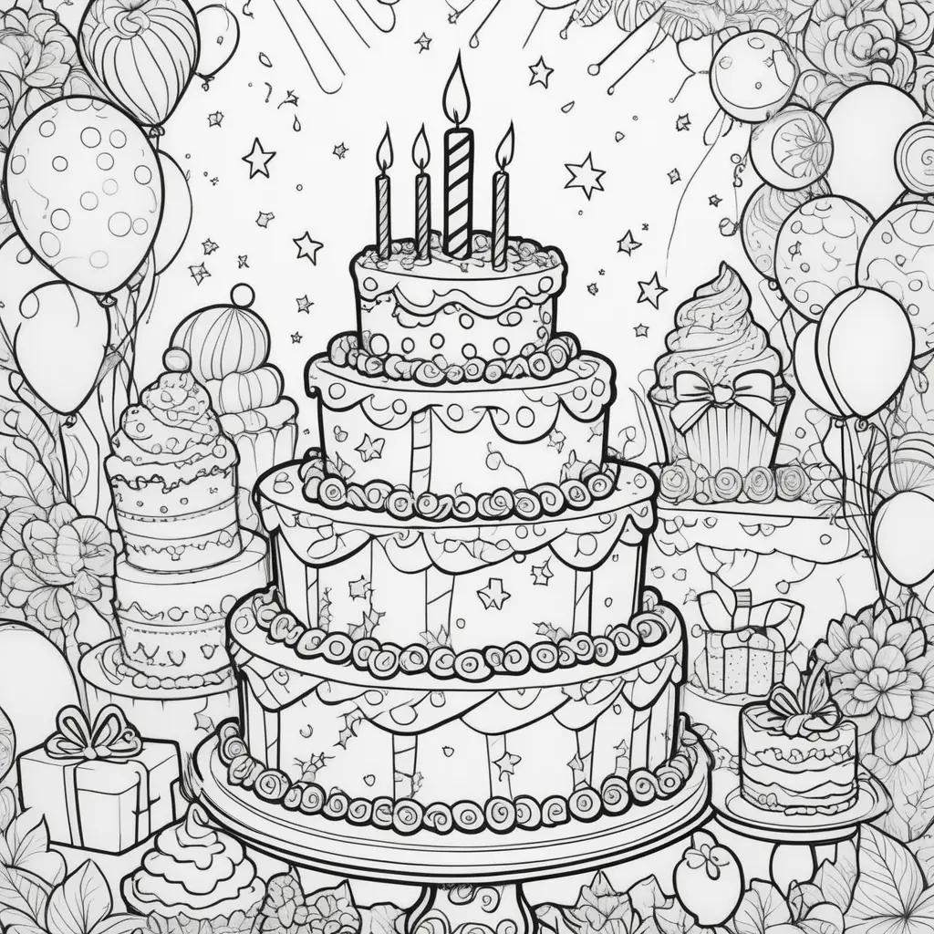 Birthday coloring pages with candles and cakes