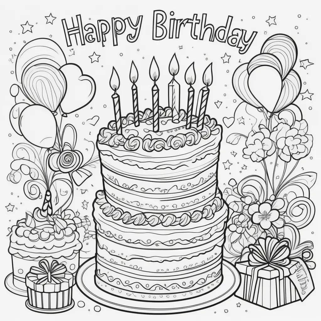 Birthday coloring pages with candles and gifts