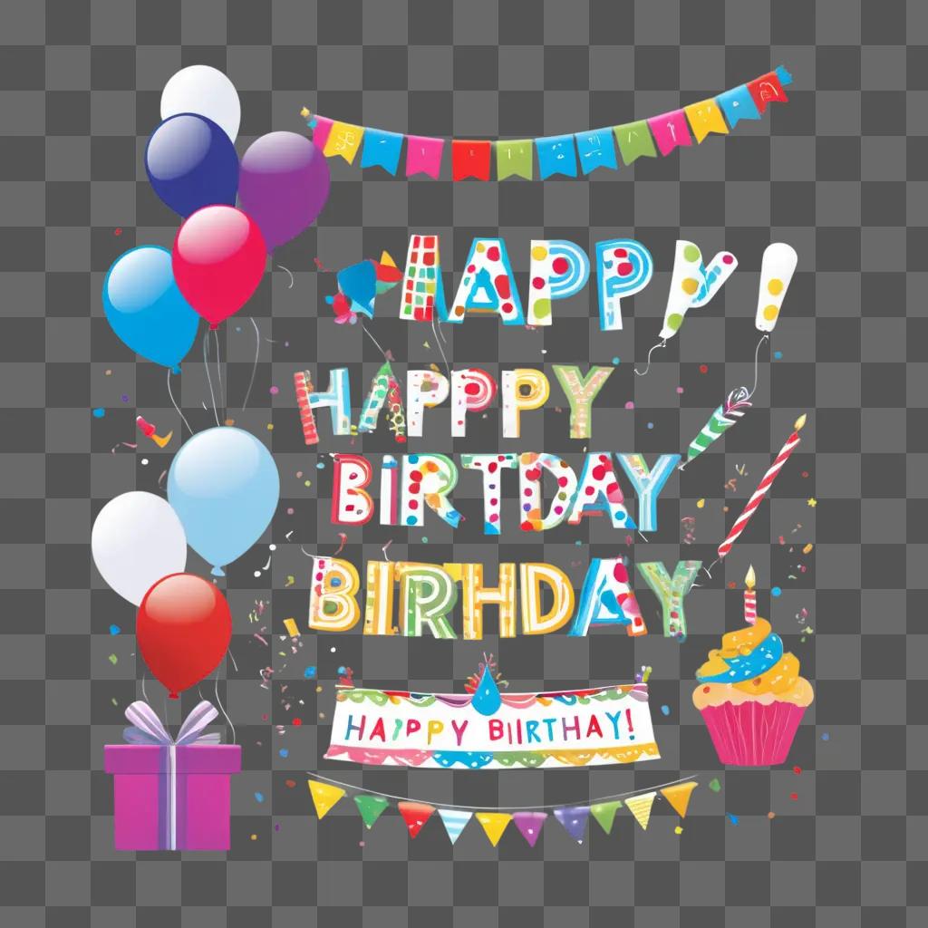 Birthday greeting card with colorful birthday clip art