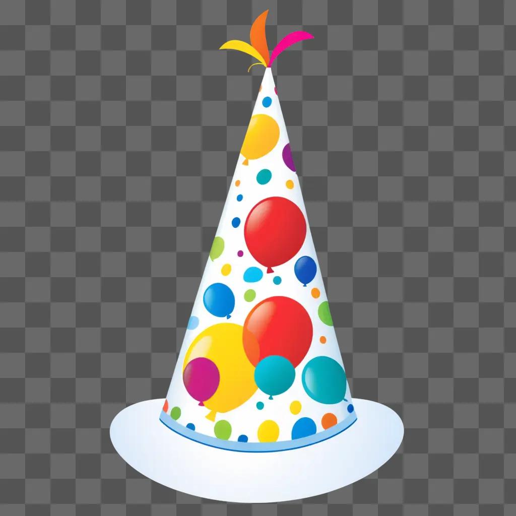 Birthday hat with colorful balloons on a white background