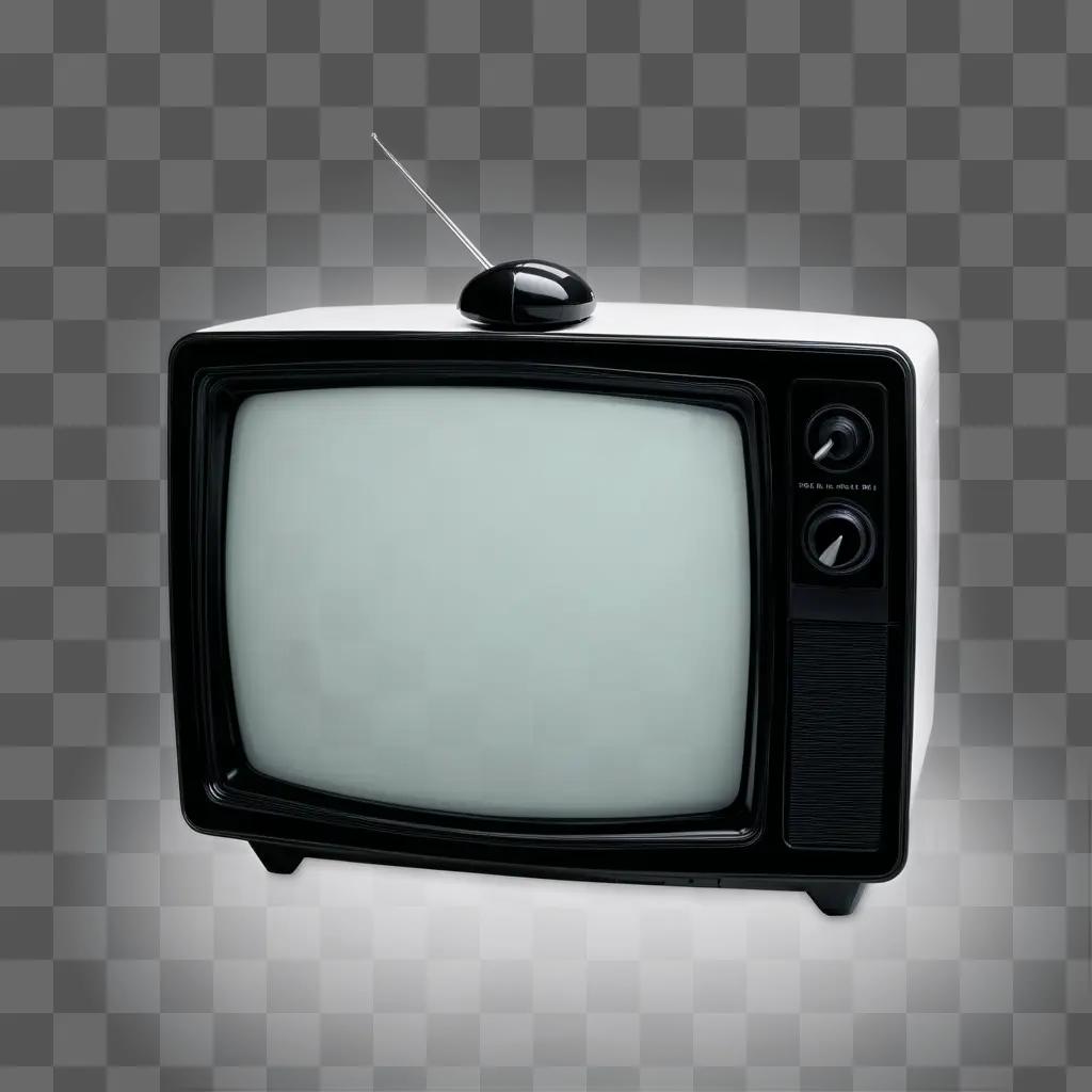 Black CRT TV with a white antenna