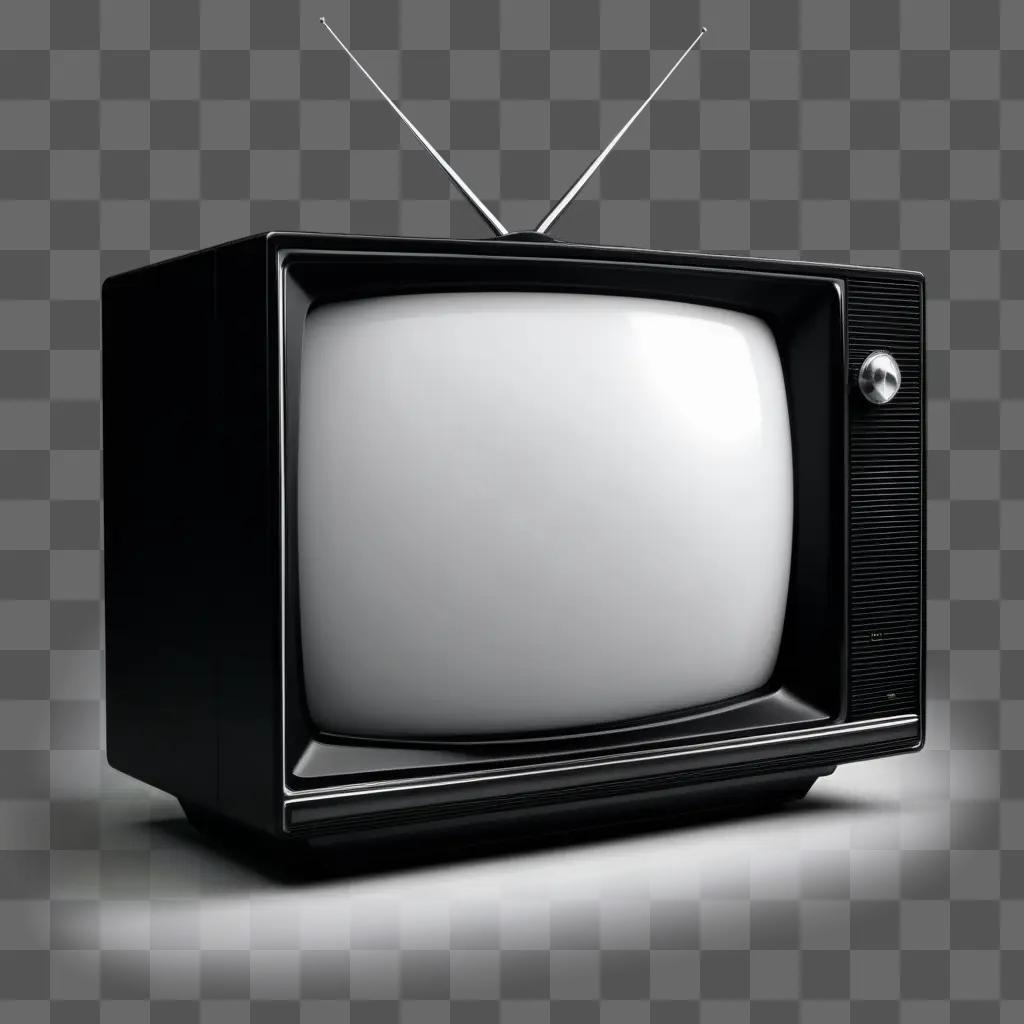 Black CRT TV with white antenna and glowing screen