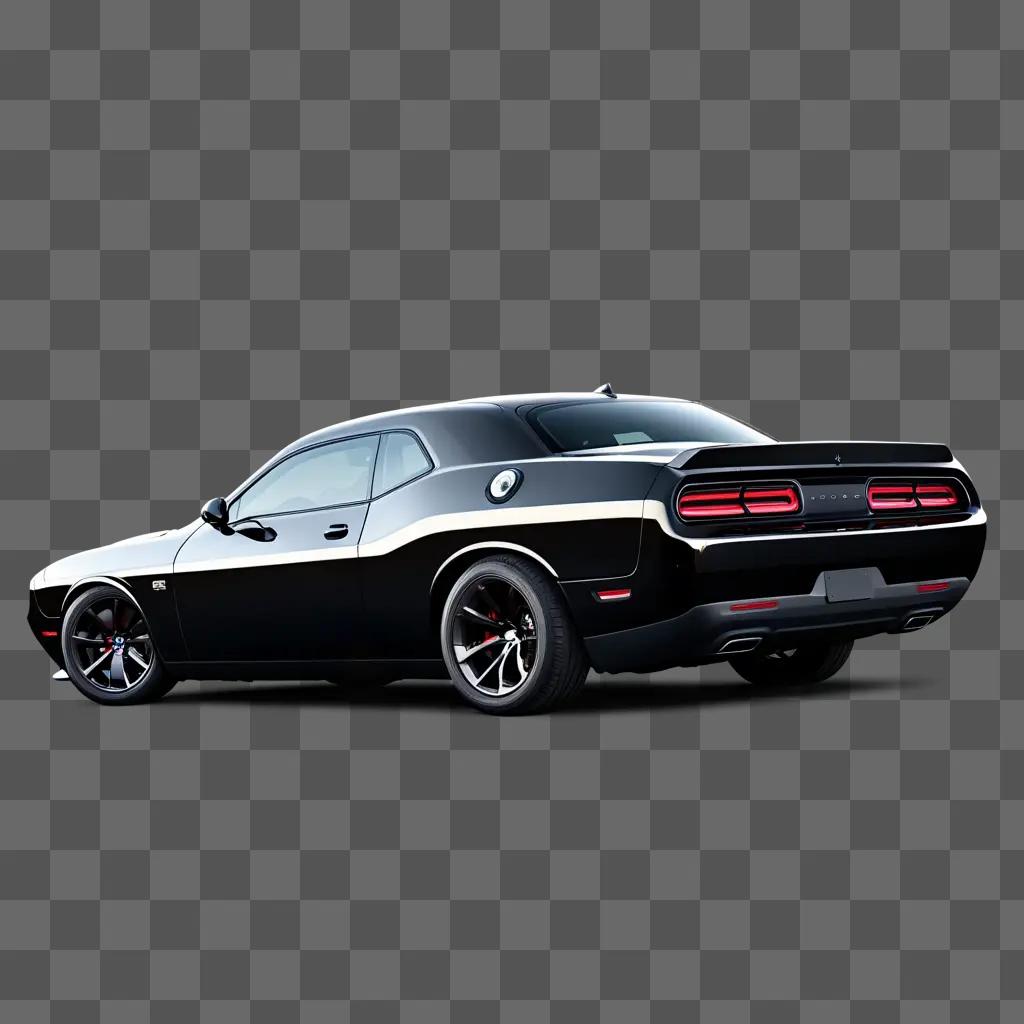 Black Dodge Challenger with red taillights on a dark background