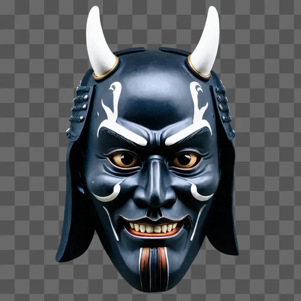 Black Japanese samurai mask with horns and face paint