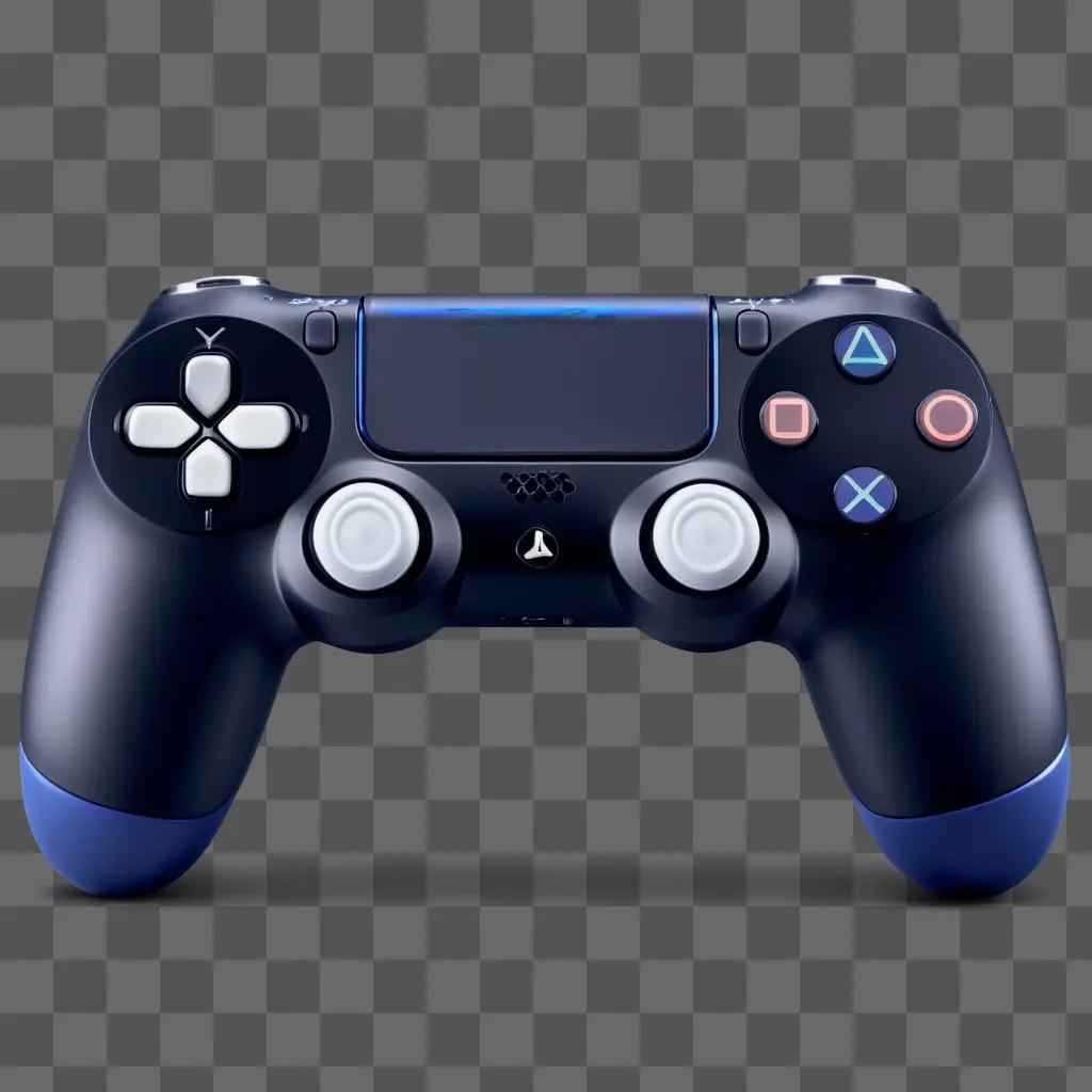 Black PS4 controller with illuminated buttons against dark background