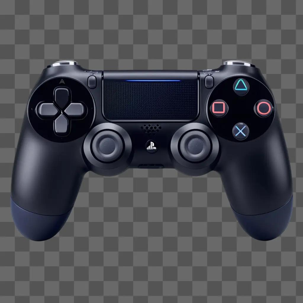 Black PlayStation controller lit up on dark background