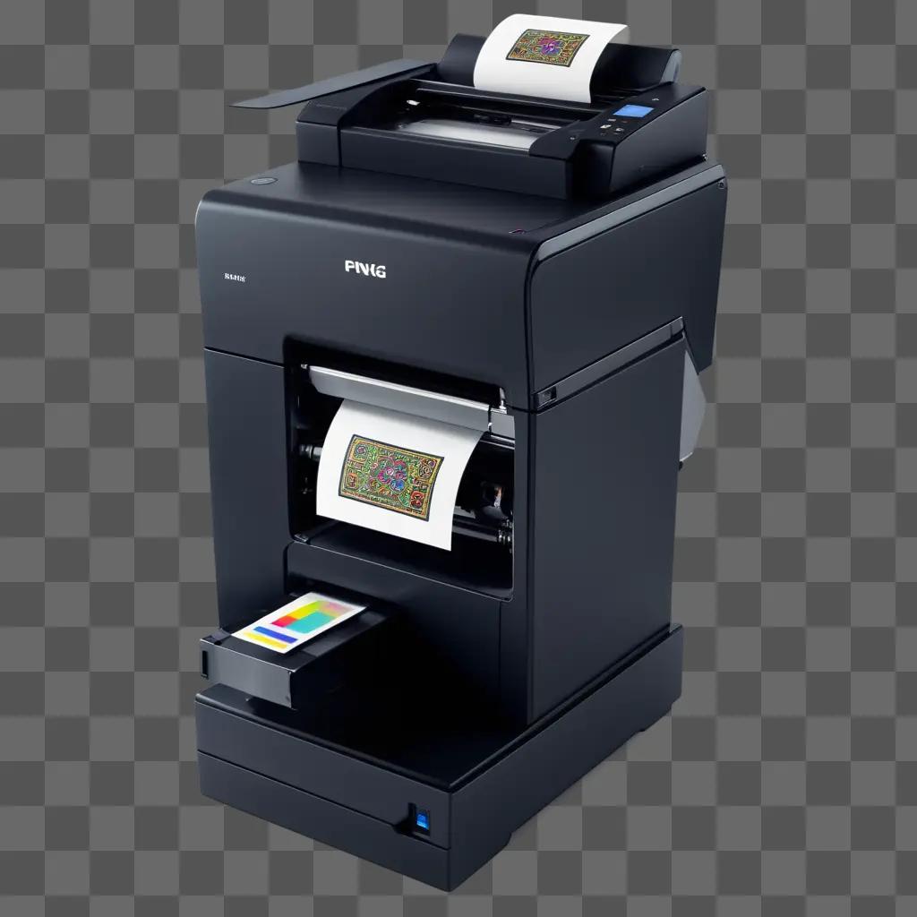 Black Pnig printer with paper on it