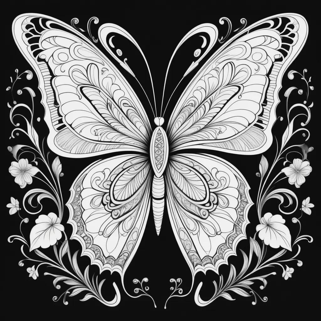 Black and White Adult Coloring Page of a Butterfly