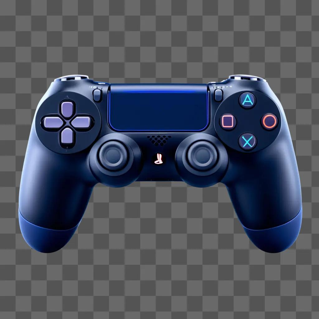 Black and blue PS4 controller on a dark background