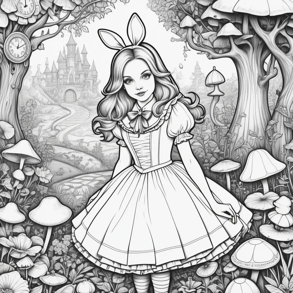 Dibujos de Alicia en el País de las Maravillas en blanco y negro para colorear