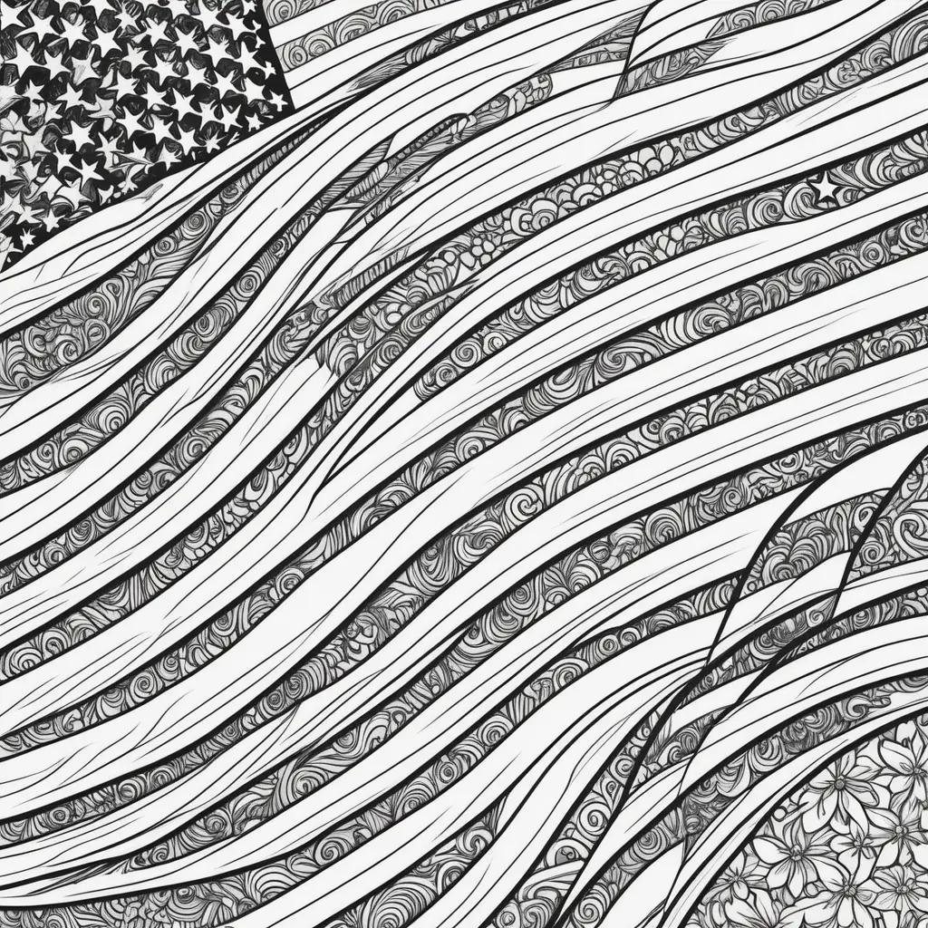 Black and white American flag color page with designs