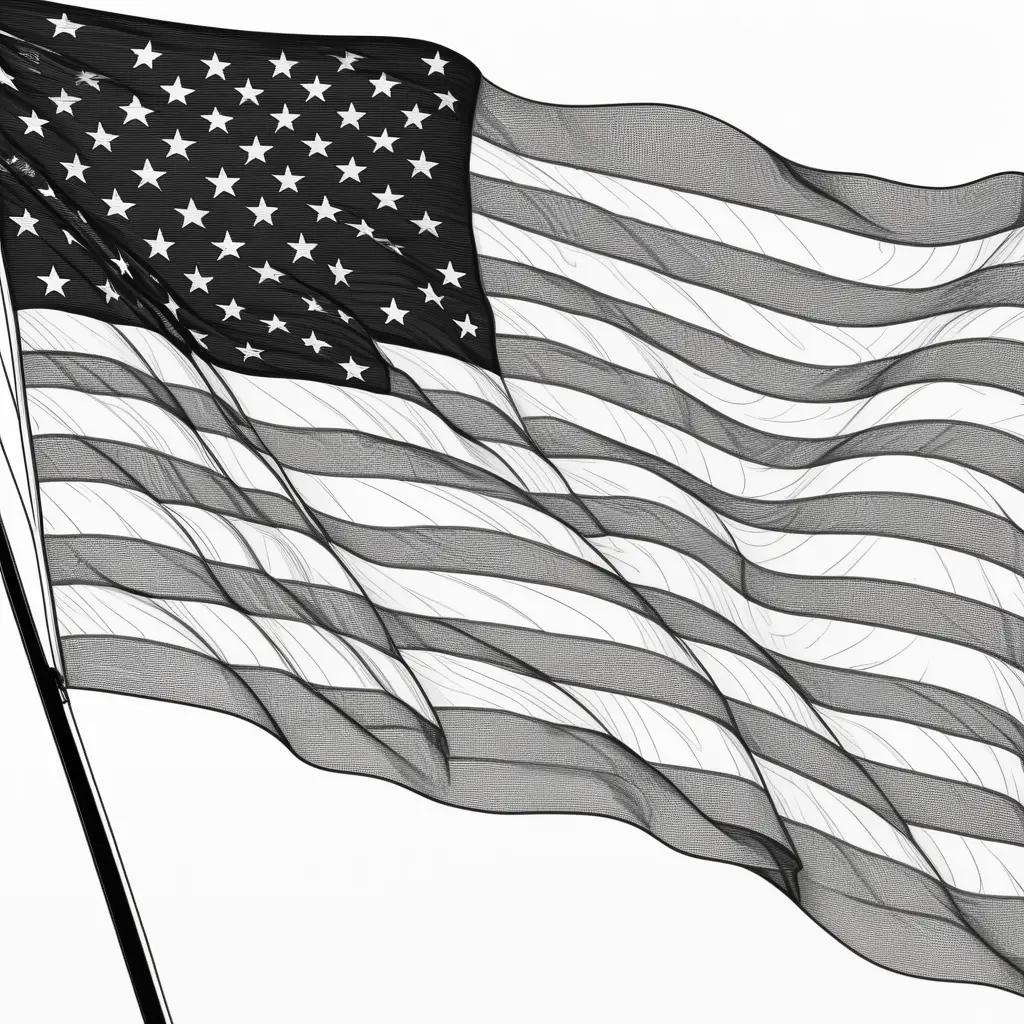 Black and white American flag with stars and stripes