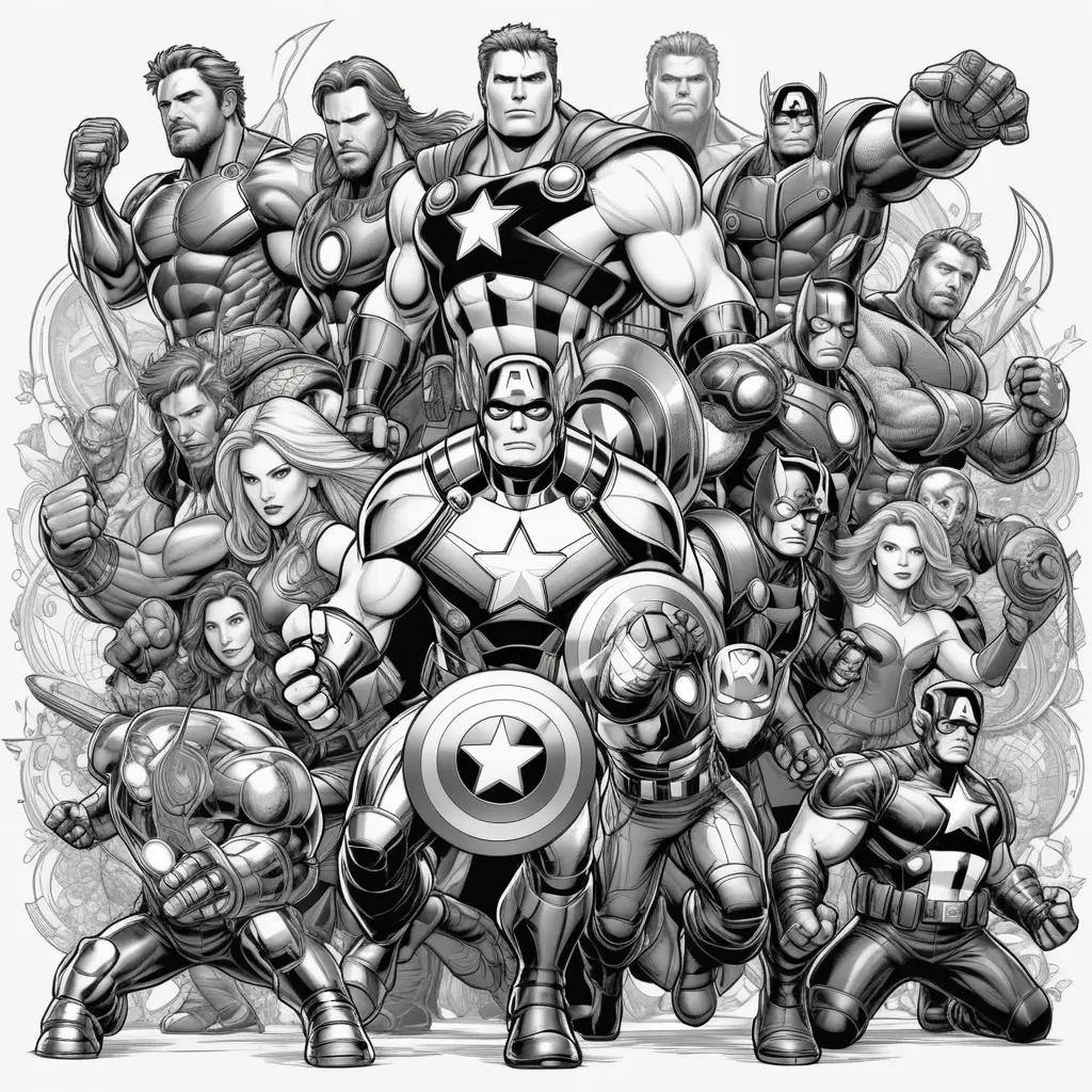 Black and white Avengers coloring pages