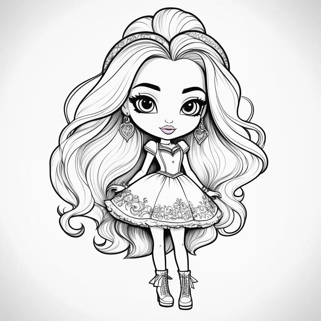 Black and white Bratz coloring pages with girl in dress