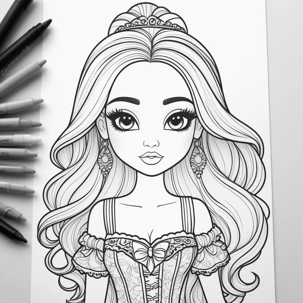 Black and white Bratz doll coloring pages with various colors