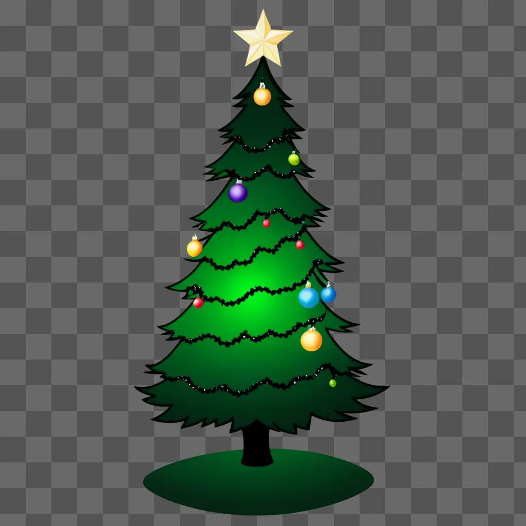 Black and white Christmas tree clipart with star